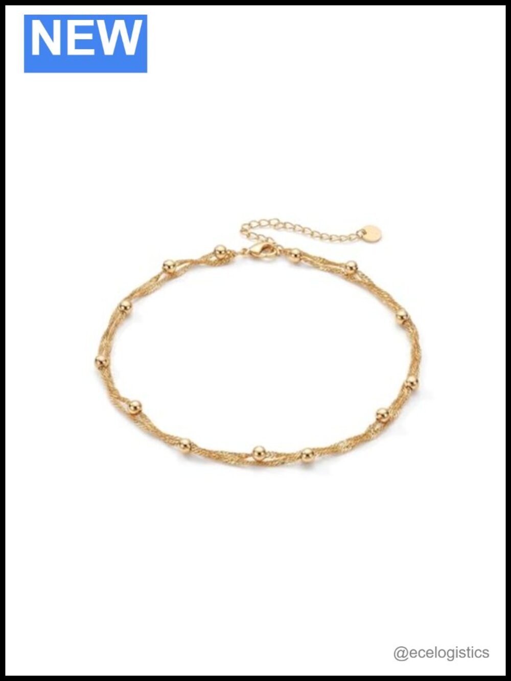 18K Yellow Gold Bracelet Double-Layer Twisted Cuban Link Layered Adjustable